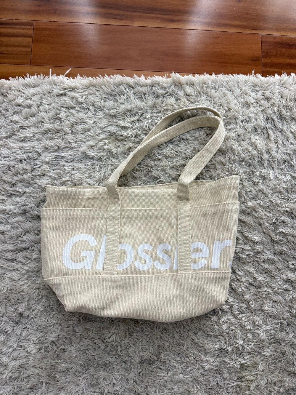 Glossier Beige Canvas Tote with White Logo